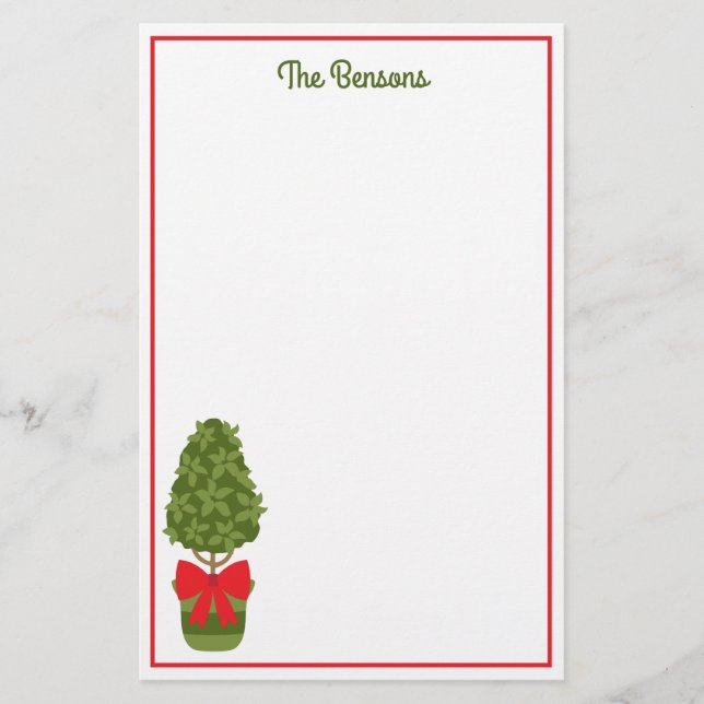 Christmas Topiary Personalised Stationery (Front)