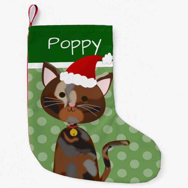 Christmas Tortoiseshell Cat Small Christmas Stocking (Front)