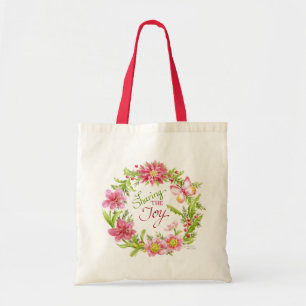 Christmas Tote Bag Floral Watercolor Wreath