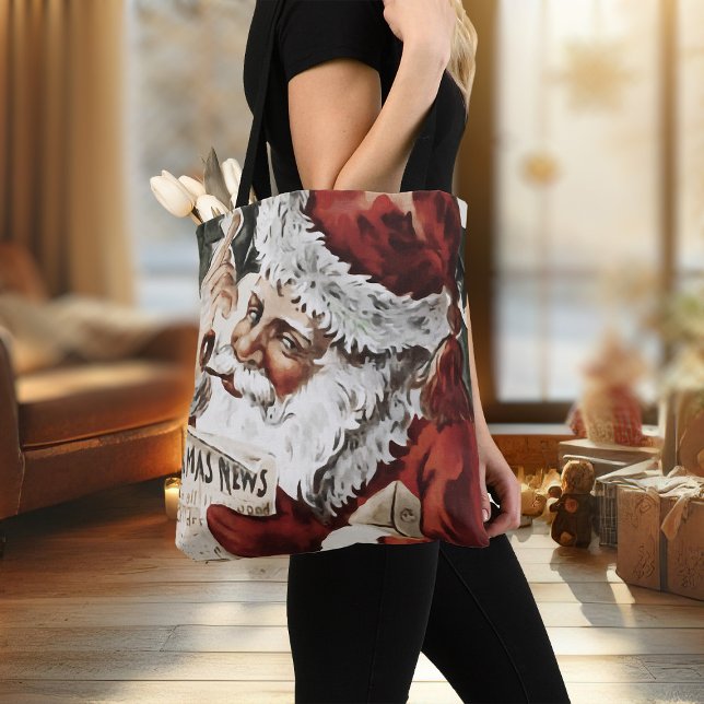 Christmas Tote Bag Vintage Santa Clause Retro Xmas (Womens tote bag with vintage Santa Claus Christmas tote bag)