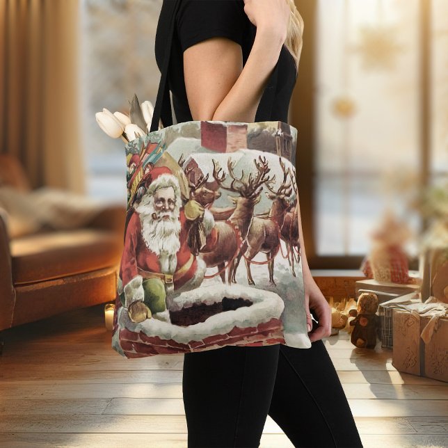 Christmas Tote Bag Vintage Santa Clause Retro Xmas (Womens tote bag with vintage Santa Claus Christmas tote bag)