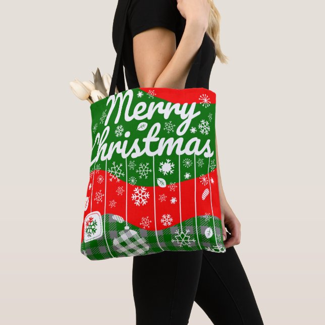 Christmas Tote Bag – White Ornaments (Close Up)