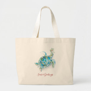 Christmas Tote Bags Coastal Sea Turtle