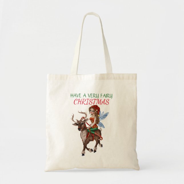 Christmas tote with Reindeer and Fairy Bag (Front)
