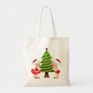 Christmas Tote with Vintage Baby Girl and Boy