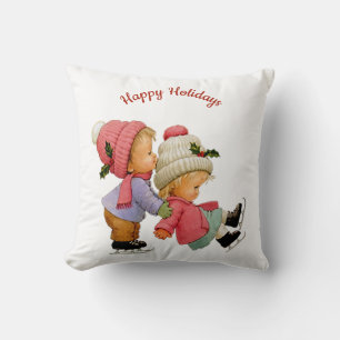 Christmas Tots with Skates Throw Pillow