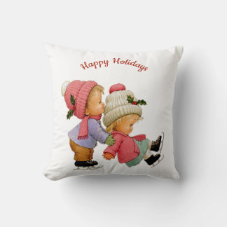 Christmas Tots with Skates Throw Pillow