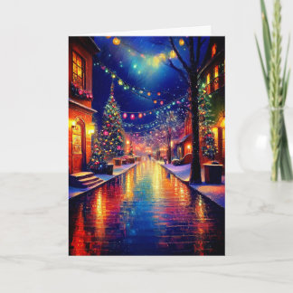 Christmas Town At Night Card