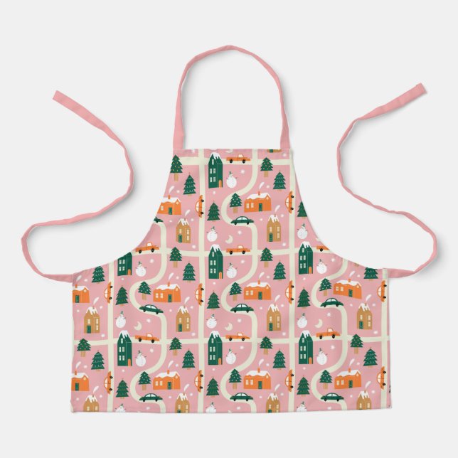 Christmas Town Holiday Map Pattern Apron (Front)