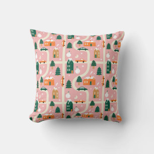 Christmas Town Holiday Map Pattern Cushion