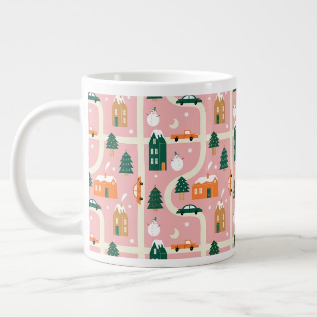 Christmas Town Holiday Map Pattern Large Coffee Mug (Left)