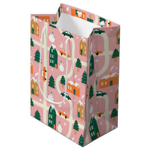 Christmas Town Holiday Map Pattern Medium Gift Bag