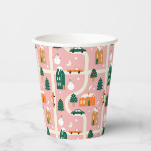 Christmas Town Holiday Map Pattern Paper Cups