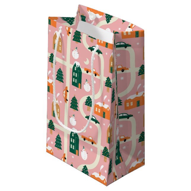 Christmas Town Holiday Map Pattern Small Gift Bag (Front Angled)