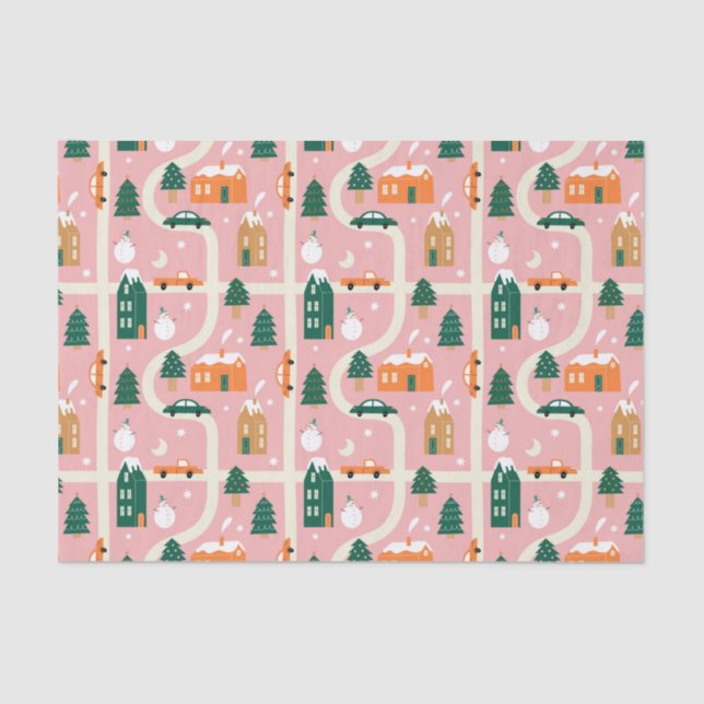 Christmas Town Holiday Map Pattern Tissue Paper (Front)