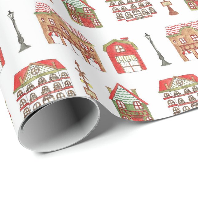 Christmas Town Houses Wrapping Papers Paper (Roll Corner)