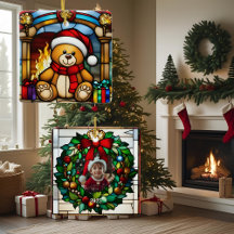 Christmas Toy Bear Faux Stained Glass