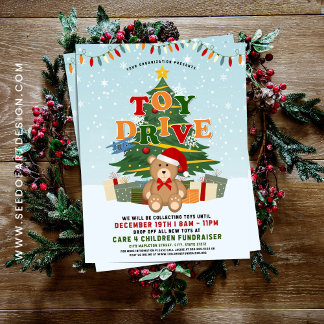 Christmas Toy Drive Donation Tree & Teddy Bear Flyer