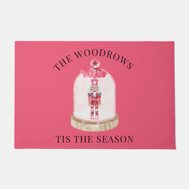 Christmas Toy Soldier Watercolor Family Name  Doormat (Front)