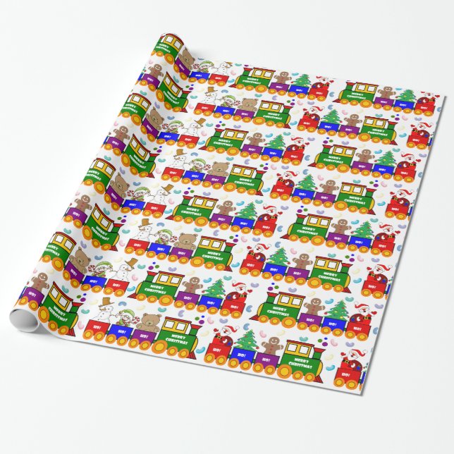 Christmas Toy Train and Jelly Beans Wrapping Paper (Unrolled)