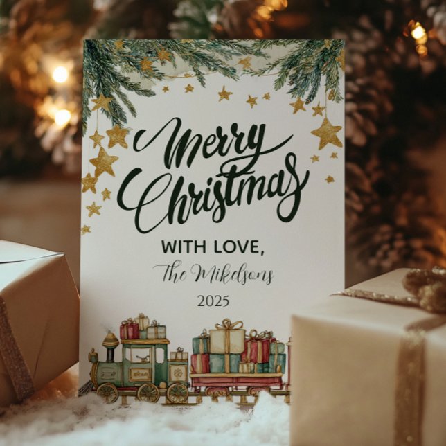 Christmas Toy Train Under the Tree Holiday Card (Creator Uploaded)