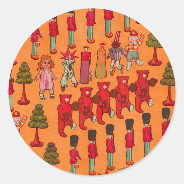 Christmas Toy Vintage Children Play Classic Round Sticker (Front)