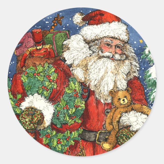 CHRISTMAS TOYS CLASSIC ROUND STICKER (Front)