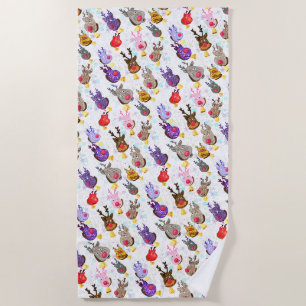 Christmas Toys Deers with Bells Beach Towel