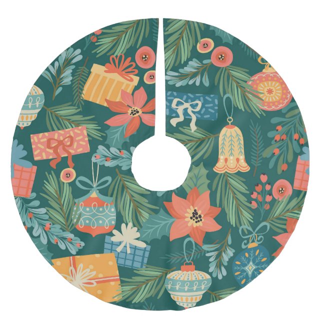 Christmas Toys, Trendy Retro Pattern. Brushed Polyester Tree Skirt (Front)
