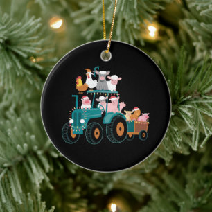 Christmas Tractor Farm Funny Holiday Ceramic Tree Decoration