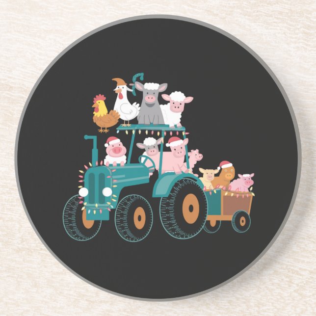 Christmas Tractor Farm Funny Holiday  Coaster (Front)