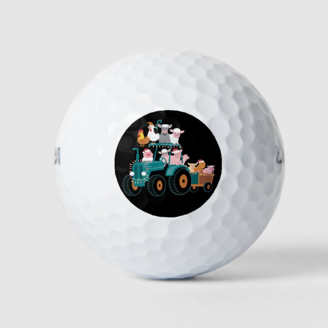 Christmas Tractor Farm Funny Holiday  Golf Balls (Front)