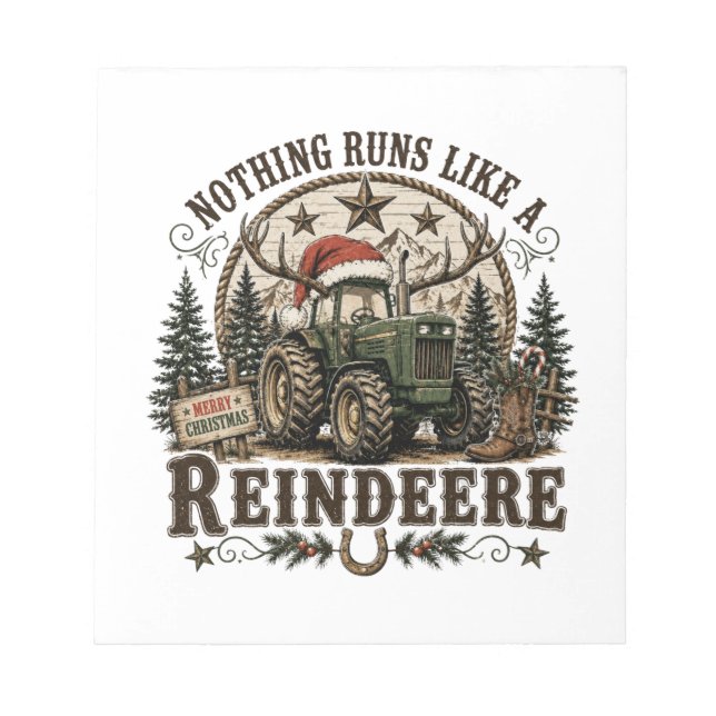 Christmas Tractor Reindeer Notepad (Front)