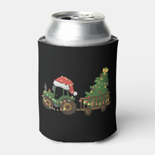 Christmas Tractor With Tree Farmer Farm Can Cooler