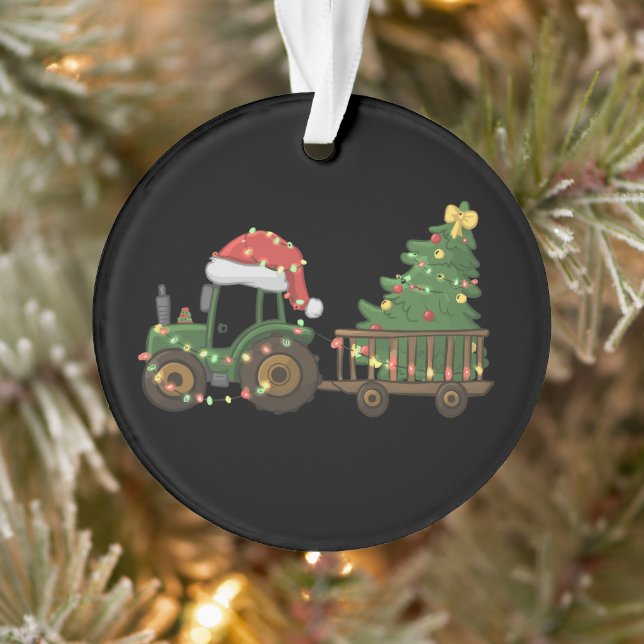 Christmas Tractor With Tree Farmer Farm Ornament (Tree)