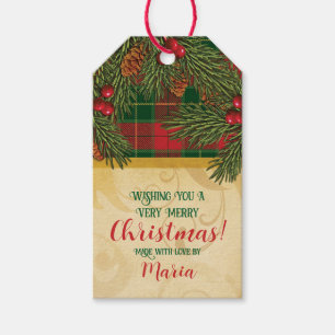 Christmas Traditional Plaid Tartan Wreath Gift Tags