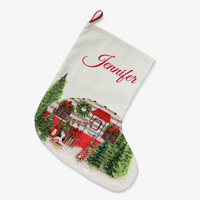 Christmas Trailer Camper Outdoorsy Theme Large Christmas Stocking (Front (Hanging))