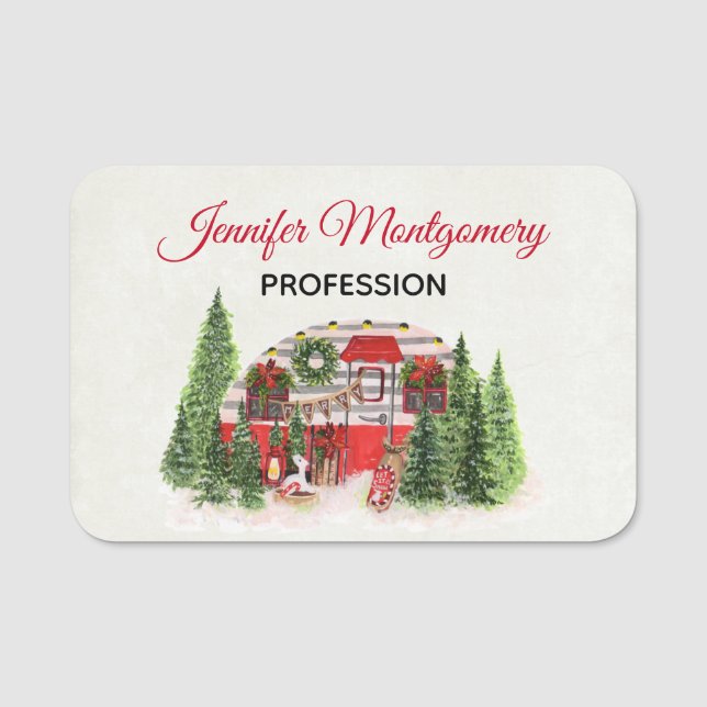 Christmas Trailer Camper Outdoorsy Theme Name Tag (Front)