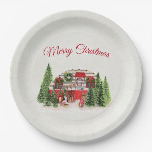 Christmas Trailer Camper Outdoorsy Theme Paper Plate