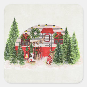 Christmas Trailer Camper Outdoorsy Theme Square Sticker