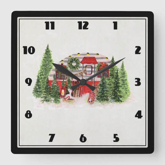  Christmas Trailer Camper Outdoorsy Theme Square Wall Clock (Front)