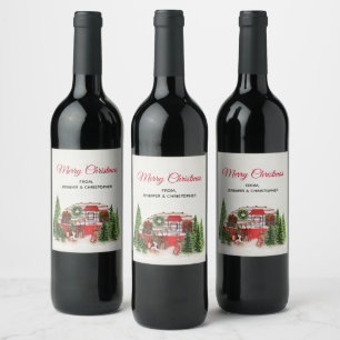Christmas Trailer Camper Outdoorsy Theme Wine Label