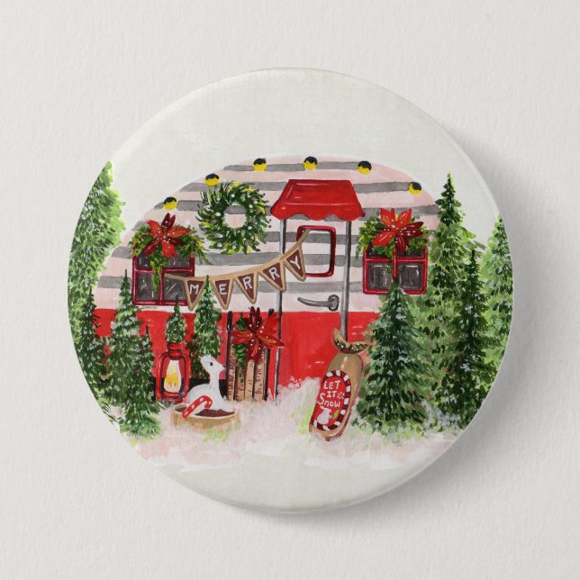 Christmas Trailer Camper Rustic Scene 7.5 Cm Round Badge (Front)