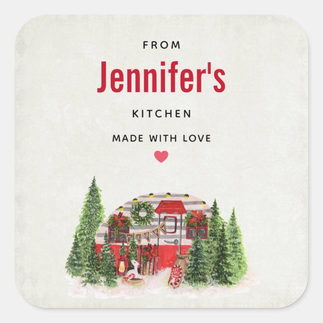 Christmas Trailer Camper Rustic Scene Kitchen Square Sticker (Front)