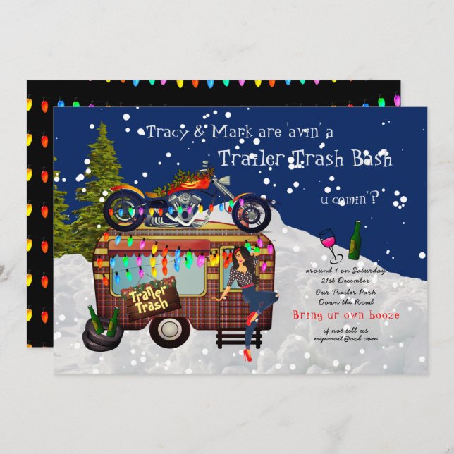 Christmas TRAILER WHITE TRASH BASH Fun Party Invitation (Front/Back)