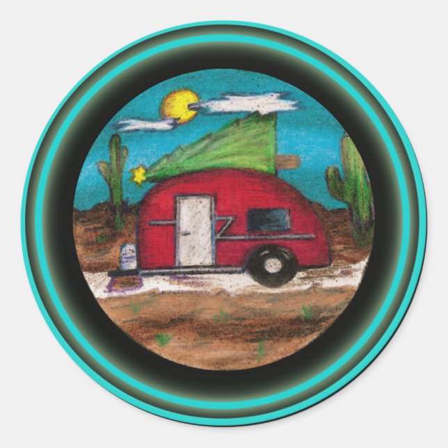 Christmas Trailer with Tree Classic Round Sticker (Front)