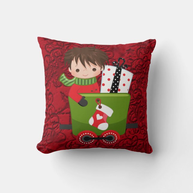 Christmas Train Boy Presents And Stockings Cushion (Front)