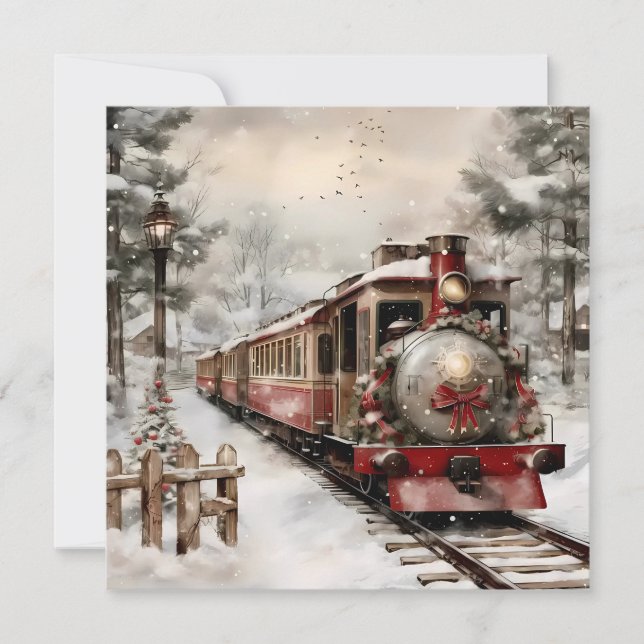 Christmas Train Flat Holiday Card (Front)