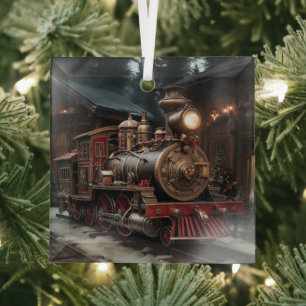 Christmas Train Glass Tree Decoration