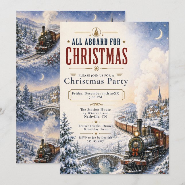 Christmas Train Holiday Party Invitation (Front/Back)